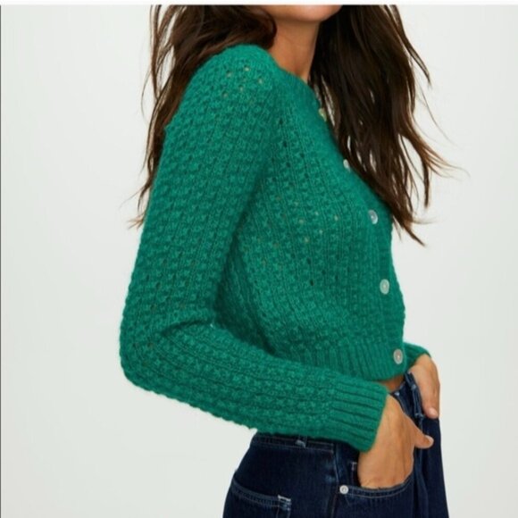 WILFRED Fortune Cardigan Alpaca Mohair Sweater Crochet White XXS Aritzia - Picture 5 of 11